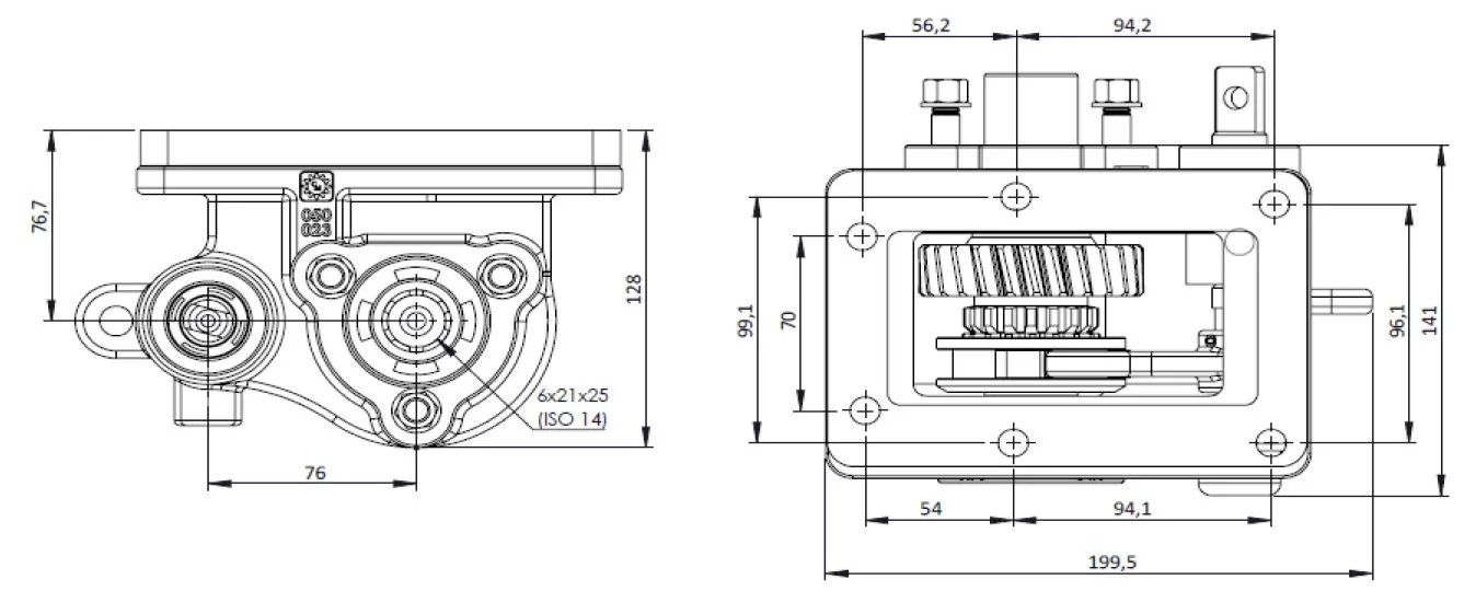 CTM 252 BC2 PTO teknik çizimi — kesit, ölçü ve montaj şeması
