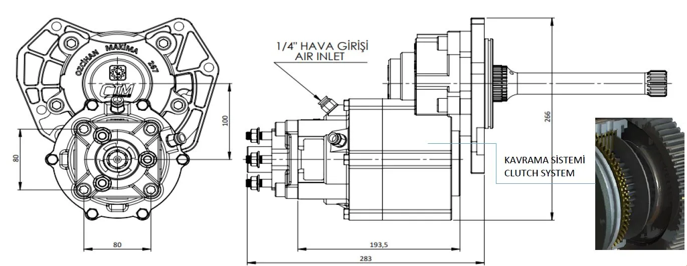267 AC2 teknik çizimi — kesit, ölçü ve montaj şeması