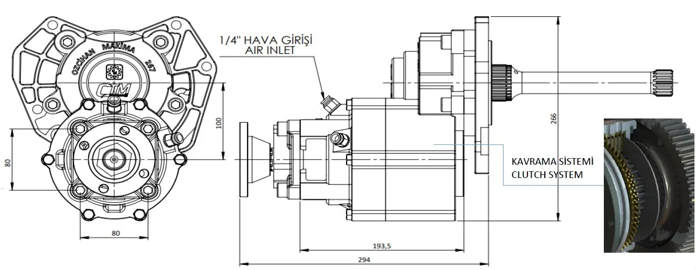 267 AD teknik çizimi — kesit, ölçü ve montaj şeması