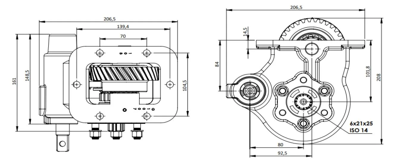 CTM 283 BE PTO teknik çizimi — kesit, ölçü ve montaj şeması