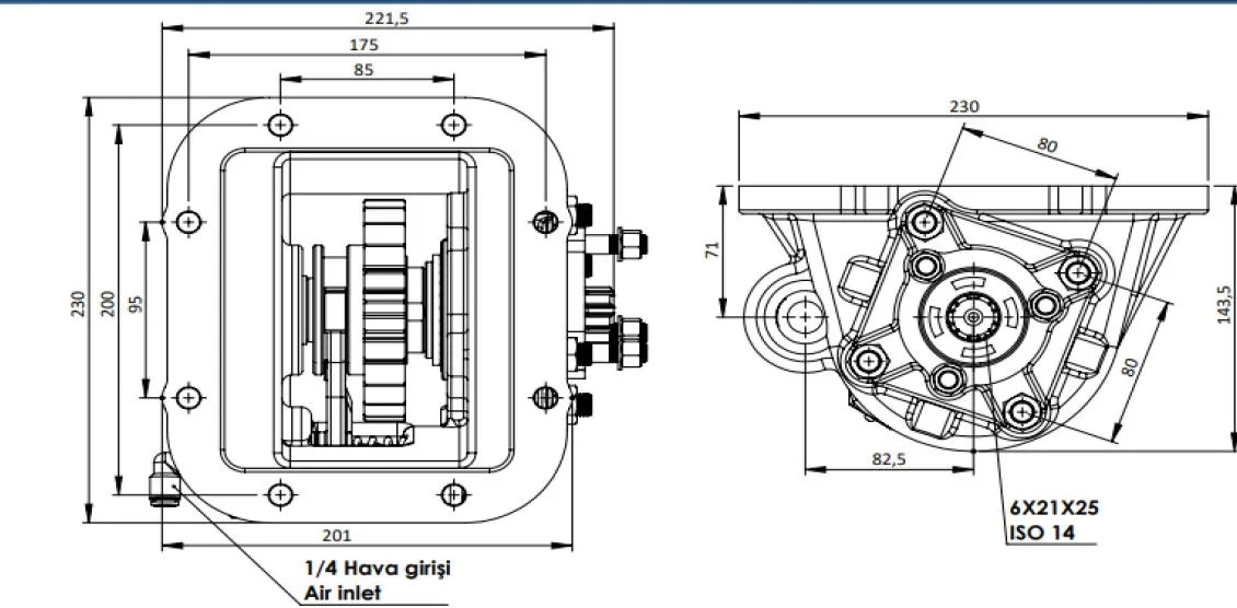 CTM 302 AE PTO teknik çizimi — kesit, ölçü ve montaj şeması