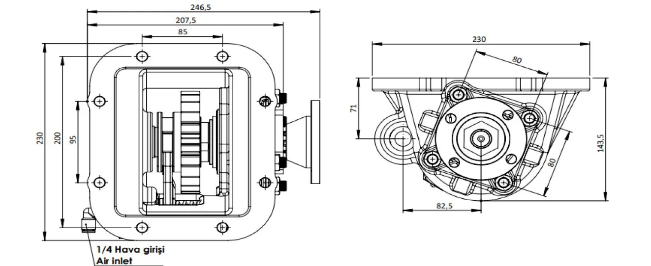 CTM 302 AD PTO teknik çizimi — kesit, ölçü ve montaj şeması