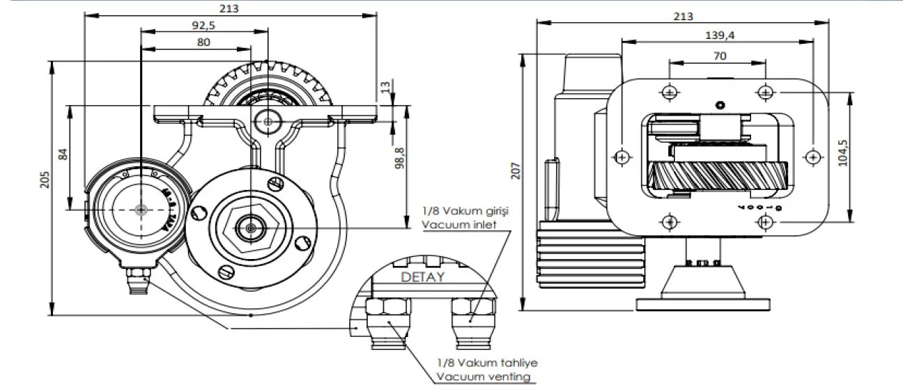 CTM 324 BD KV PTO teknik çizimi — kesit, ölçü ve montaj şeması