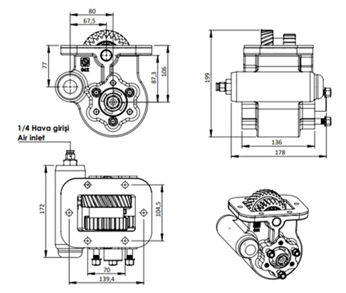 CTM 339 AC2 PTO teknik çizimi — kesit, ölçü ve montaj şeması