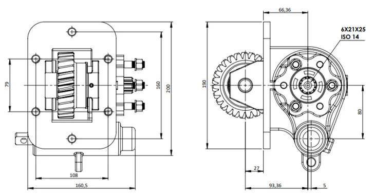 CTM 341 BE PTO teknik çizimi — kesit, ölçü ve montaj şeması