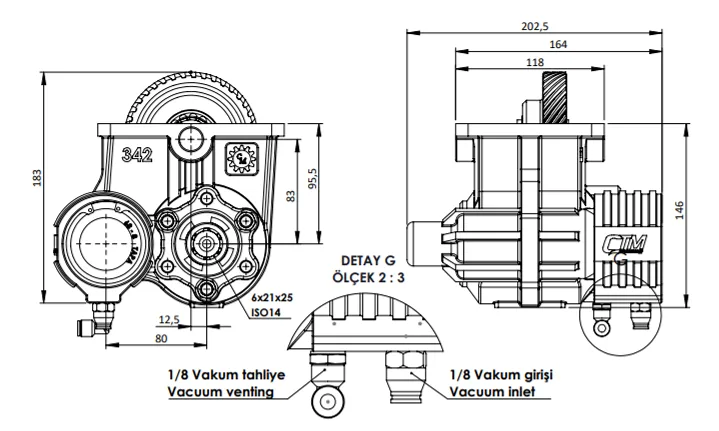 342 BC2 KV teknik çizimi — kesit, ölçü ve montaj şeması