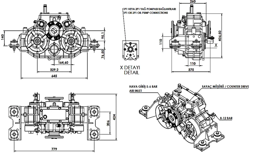 CTM 133 Ç.Ç teknik çizimi — kesit, ölçü ve montaj şeması