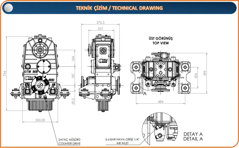 CTM 173 teknik çizimi — kesit, ölçü ve montaj şeması