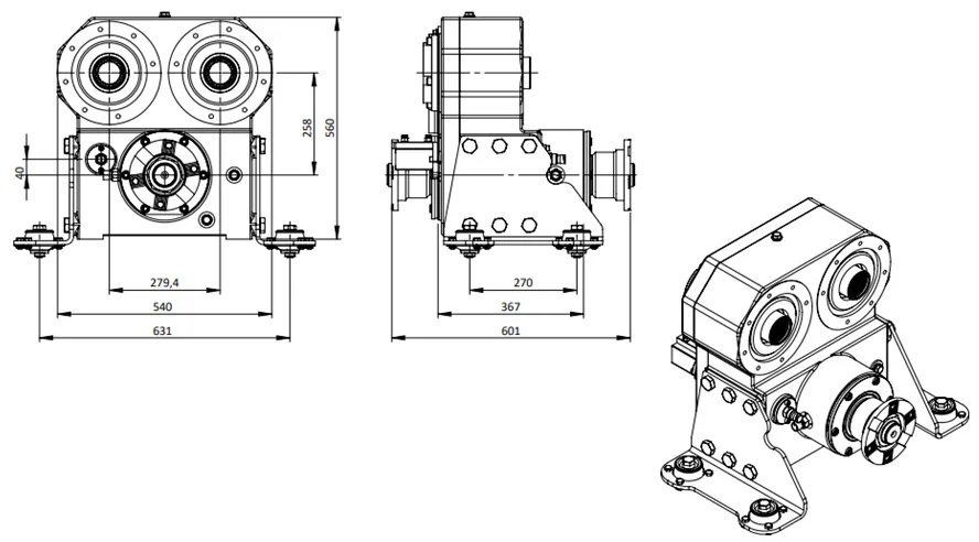 CTM 214 teknik çizimi — kesit, ölçü ve montaj şeması