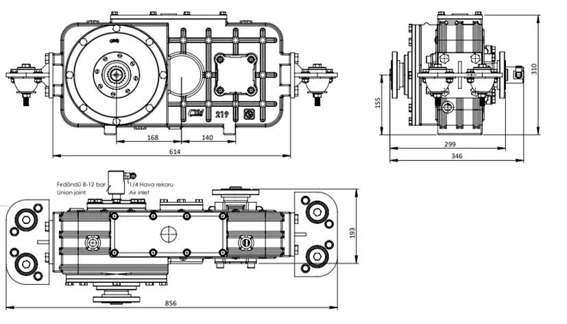 CTM 219 teknik çizimi — kesit, ölçü ve montaj şeması