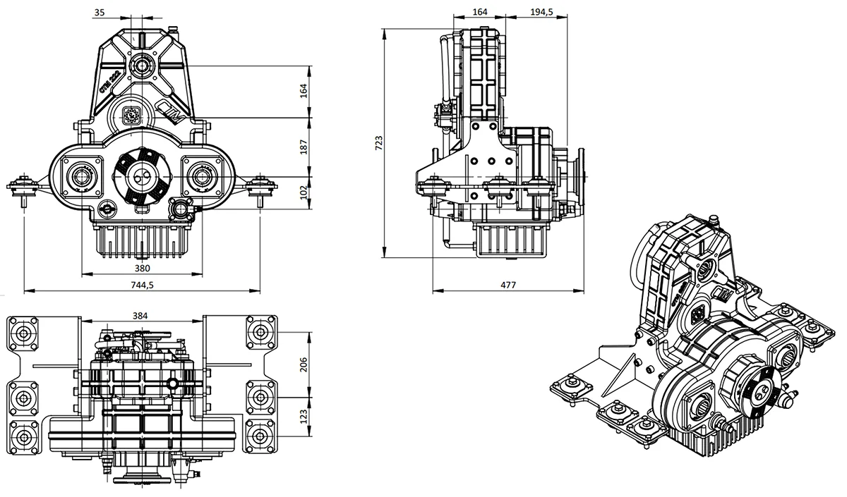CTM 222 teknik çizimi — kesit, ölçü ve montaj şeması