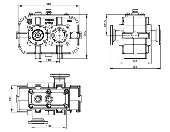CTM 233 teknik çizimi — kesit, ölçü ve montaj şeması