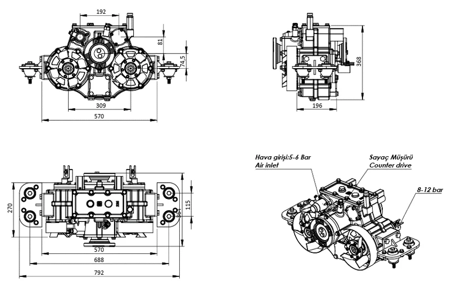 CTM 235 teknik çizimi — kesit, ölçü ve montaj şeması