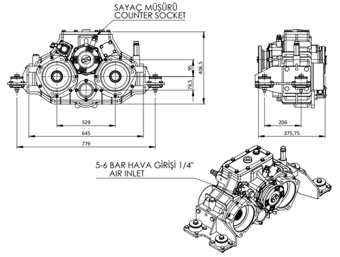CTM 246 teknik çizimi — kesit, ölçü ve montaj şeması