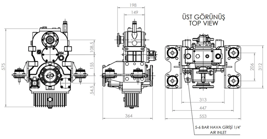 CTM 254 teknik çizimi — kesit, ölçü ve montaj şeması