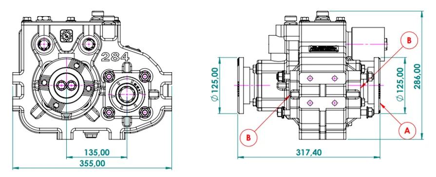 CTM 284 teknik çizimi — kesit, ölçü ve montaj şeması