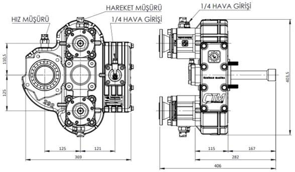 CTM 292 teknik çizimi — kesit, ölçü ve montaj şeması