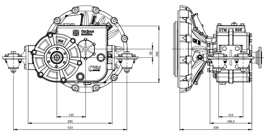CTM 305 teknik çizimi — kesit, ölçü ve montaj şeması