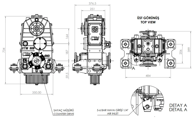 CTM 308 teknik çizimi — kesit, ölçü ve montaj şeması
