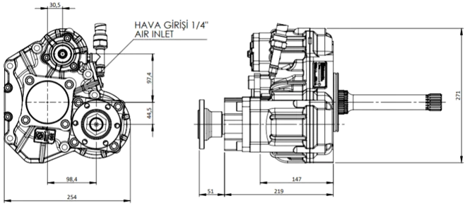 CTM 330 teknik çizimi — kesit, ölçü ve montaj şeması