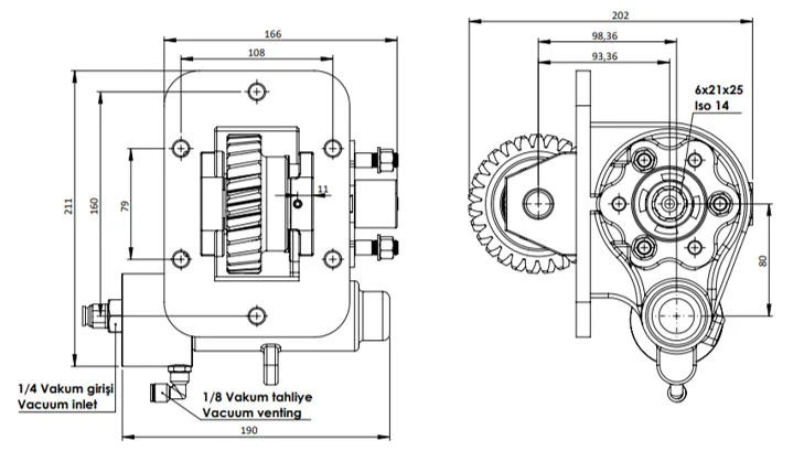 CTM 341 BC2 KV PTO teknik çizimi — kesit, ölçü ve montaj şeması