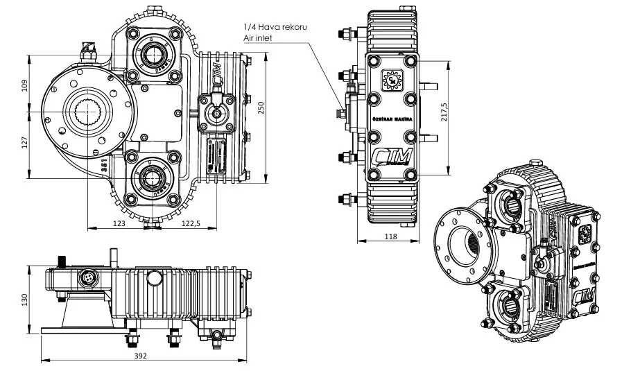 CTM 351 teknik çizimi — kesit, ölçü ve montaj şeması