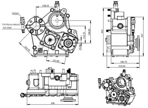 CTM 352 teknik çizimi — kesit, ölçü ve montaj şeması