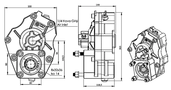 CTM 353 teknik çizimi — kesit, ölçü ve montaj şeması