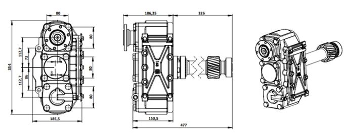 CTM 354 teknik çizimi — kesit, ölçü ve montaj şeması