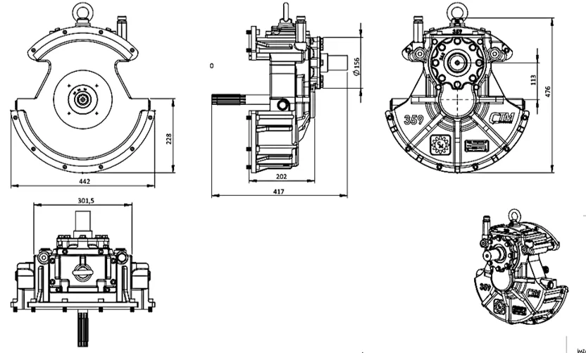 CTM 359 teknik çizimi — kesit, ölçü ve montaj şeması