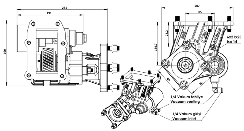 CTM 365 BC1 KV teknik çizimi — kesit, ölçü ve montaj şeması