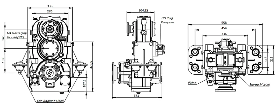 CTM 371 teknik çizimi — kesit, ölçü ve montaj şeması