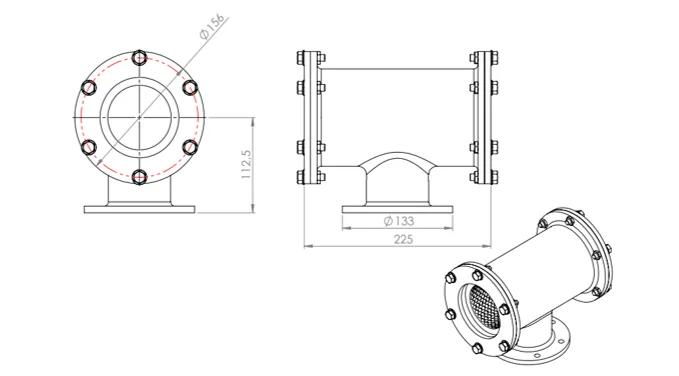 FİLTRE teknik çizimi — kesit, ölçü ve montaj şeması
