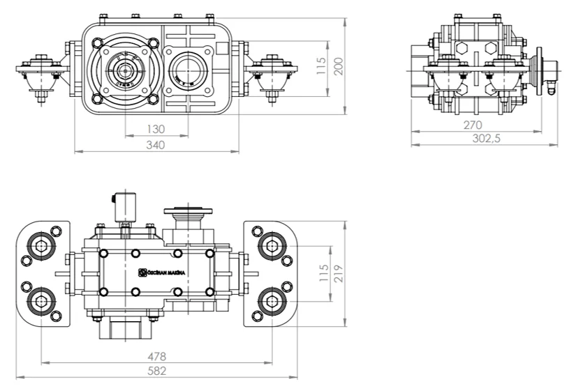 CTM 212 teknik çizimi — kesit, ölçü ve montaj şeması