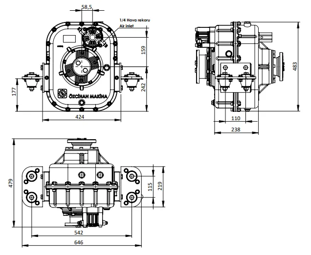 CTM 265 teknik çizimi — kesit, ölçü ve montaj şeması