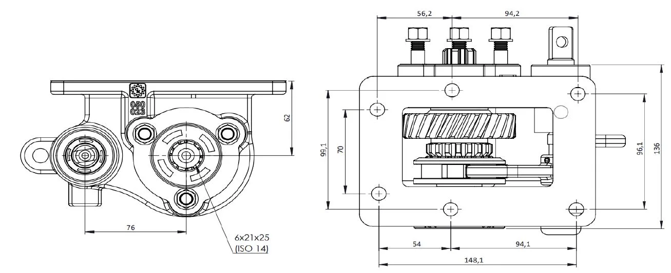 CTM 050 PTO teknik çizimi — kesit, ölçü ve montaj şeması