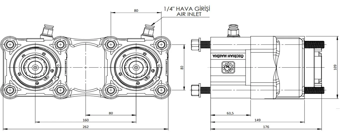 CTM 127 PTO teknik çizimi — kesit, ölçü ve montaj şeması