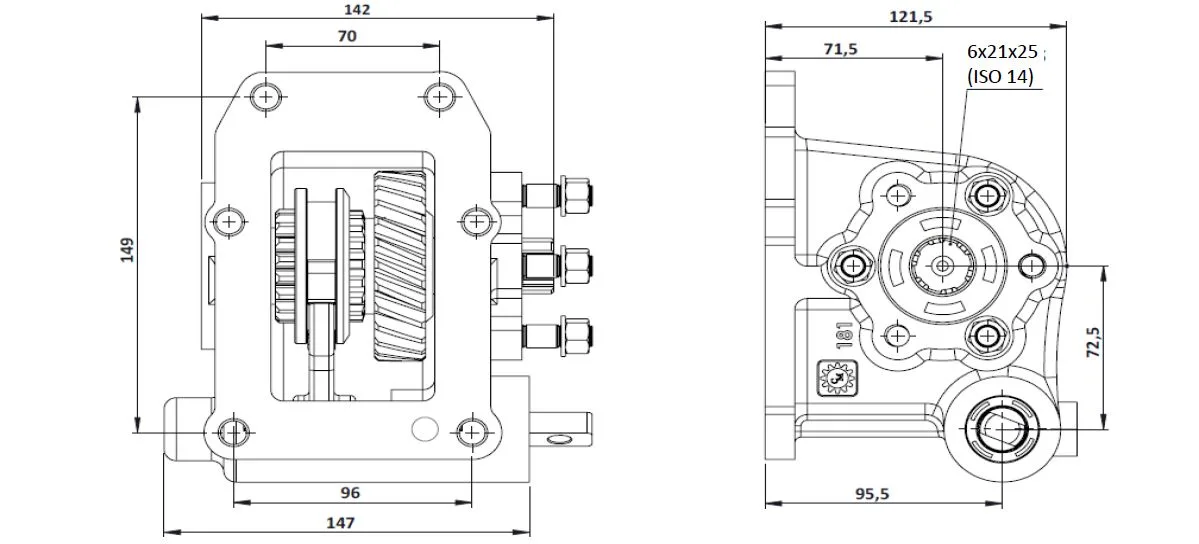 CTM 181 PTO teknik çizimi — kesit, ölçü ve montaj şeması