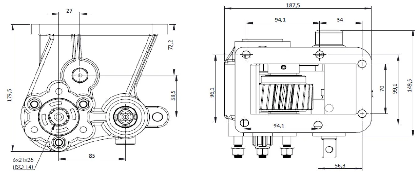 CTM 206 PTO teknik çizimi — kesit, ölçü ve montaj şeması