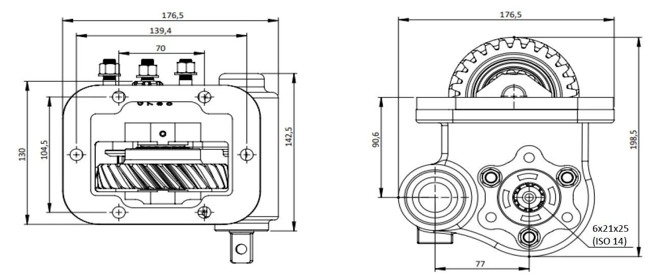 CTM 229 PTO teknik çizimi — kesit, ölçü ve montaj şeması