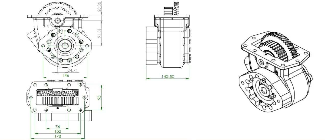CTM 276 PTO teknik çizimi — kesit, ölçü ve montaj şeması