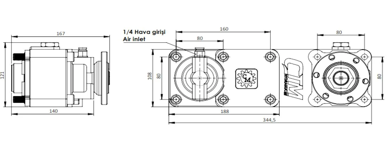 CTM 306 PTO teknik çizimi — kesit, ölçü ve montaj şeması