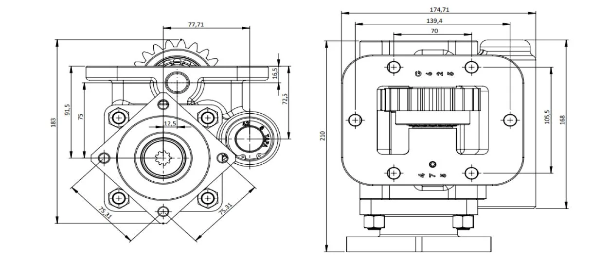 CTM 309 PTO teknik çizimi — kesit, ölçü ve montaj şeması